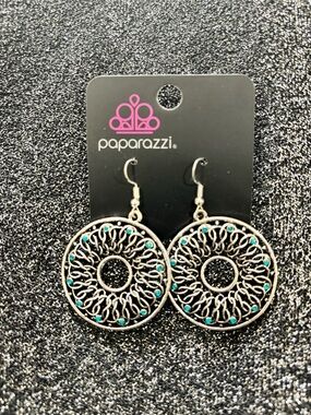 Silver Filigree Hoop Earrings with Turquoise Accents